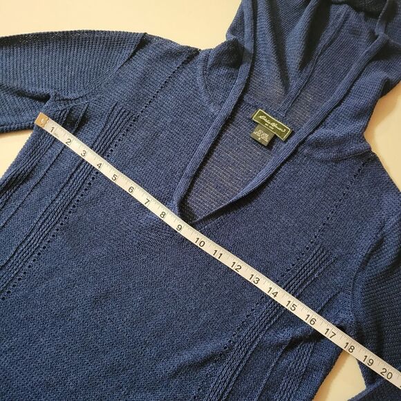 Eddie Bauer Women's Blue Knit V-neck Hooded Long Sleeve Sweater - Picture 3 of 11